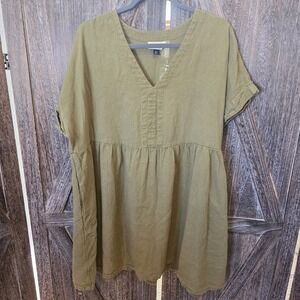 Universal Thread Dress Women's Size XXL Olive Green Linen Blend Short Sleeve
